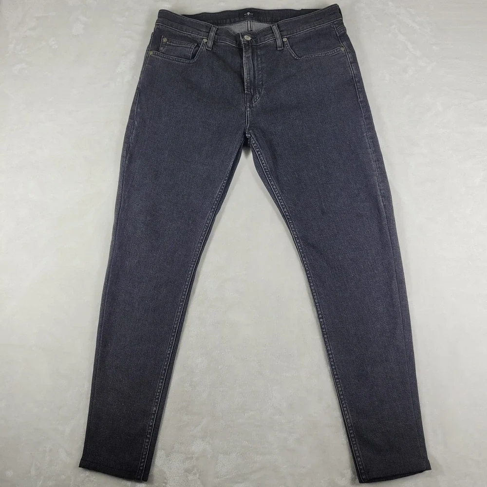 7 For All Mankind Slimmy Jeans Men's 34x30 Black Cotton Cashmere Blend Japan